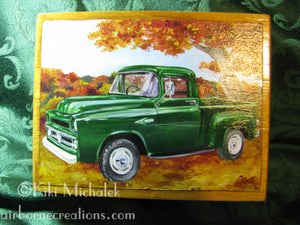 Autumn Green Original painting on cigar box