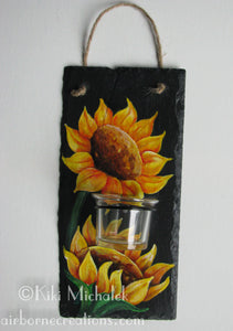 Slate Votive Candle Holder, Sunflowers